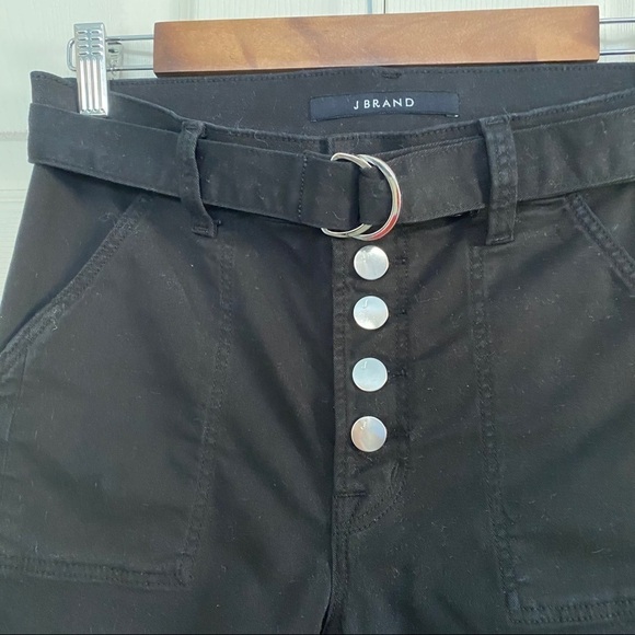 J Brand Exposed Button Fly Black Belted Crop Pants Button Flap Back Pockets - Picture 4 of 11